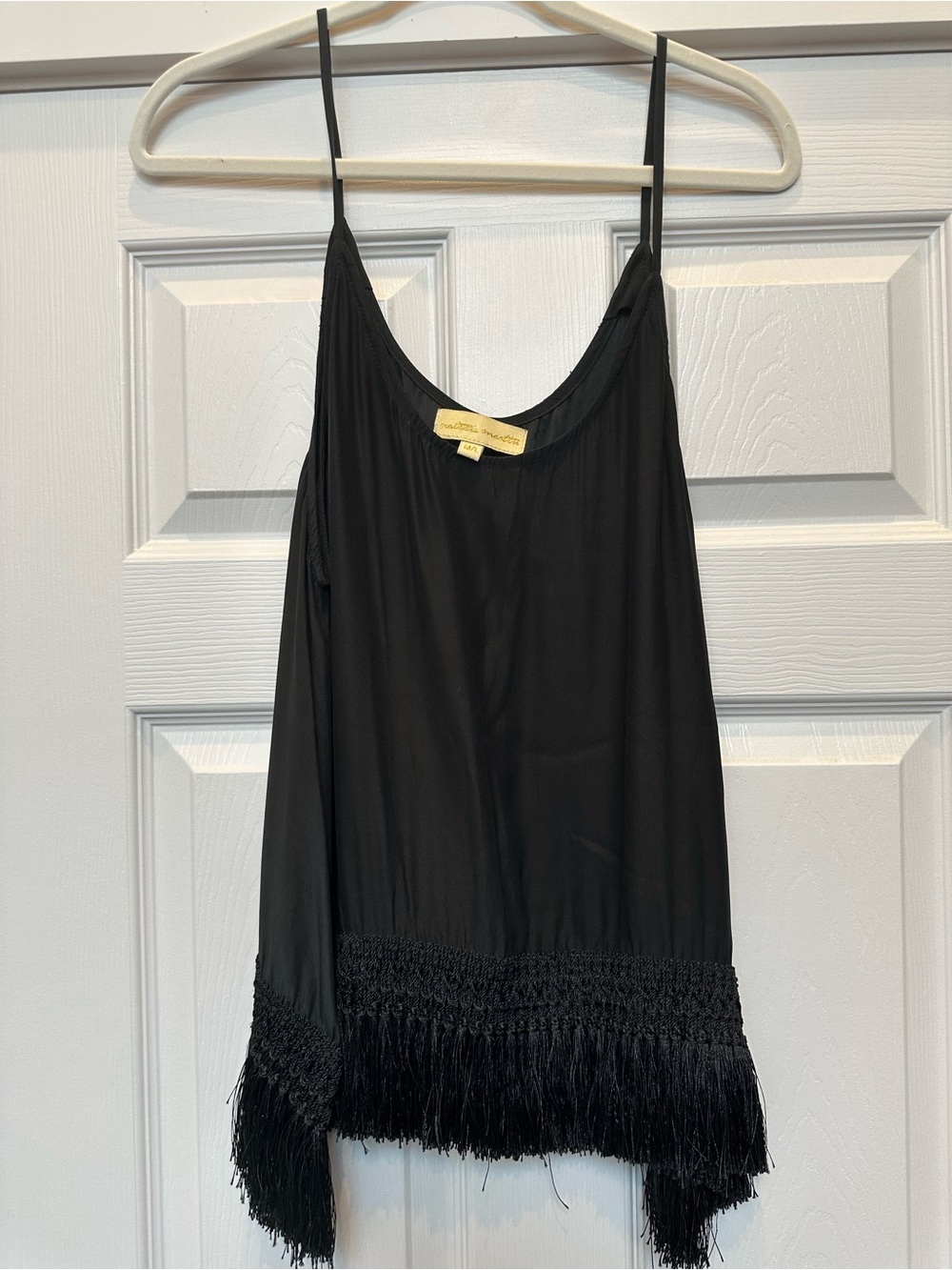 Natalie Martin Black Slip Top with Decorative Fringe